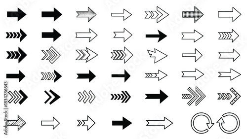 A collection of various arrow icons and symbols are displayed against a white background.