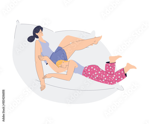 Woman Sleep on Soft Pillow Have Sweet Dreams Vector Illustration