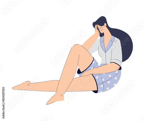 Woman in Pajamas Have Party Enjoy Sleepover Vector Illustration