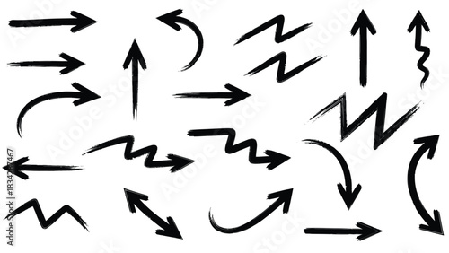 A collection of hand-drawn black arrows point in various directions against a white background.