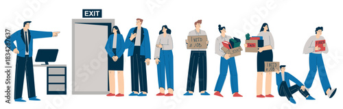 Unemployment Social Problem with Employer and Fired Employee Vector Set