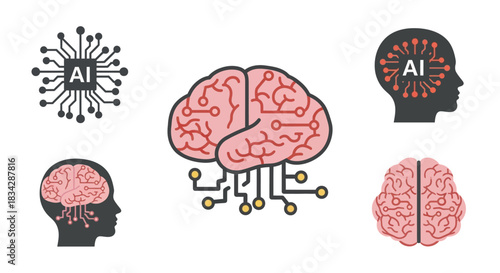 Artificial Intelligence Concepts - Brains and Chips Representing AI Technology.
