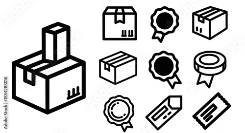 Assortment of Shipping and Packaging Icons for E-commerce and Logistics.