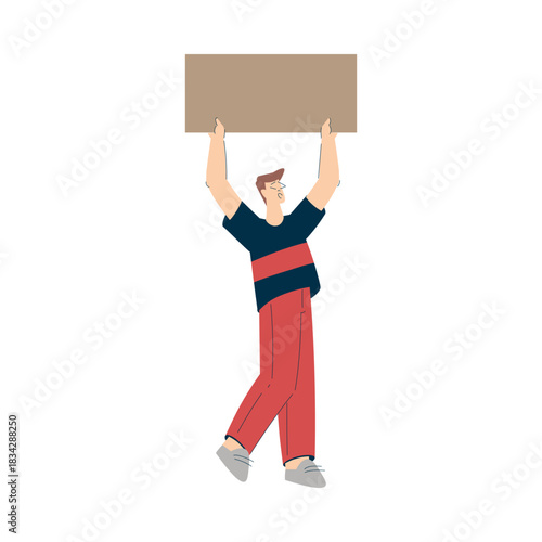 Man Character Protesting in Street with Placard Participate in Riot Vector Illustration