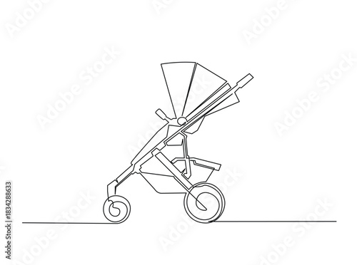 Single Continuous Line Drawing of a baby carriage or baby stroller.