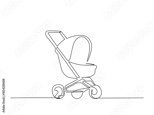 Single Continuous Line Drawing of a baby carriage or baby stroller.