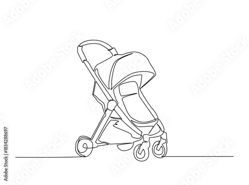 Single Continuous Line Drawing of a baby carriage or baby stroller.