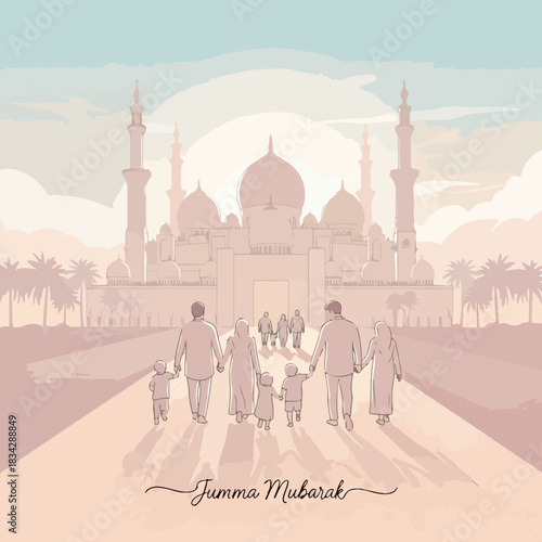 Peaceful walk to mosque illustration vector