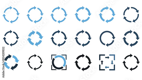 A collection of circular arrow icons represents repetition and cycles.