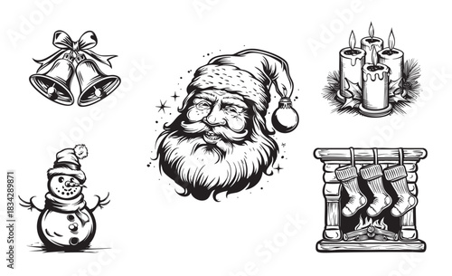 Merry Christmas. Happy New Year. Typography set. Vector logo, emblems Usable for banners, greeting cards, gifts etc.