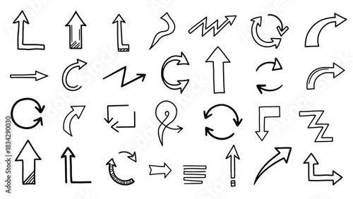 A collection of hand-drawn arrows in various directions and styles.