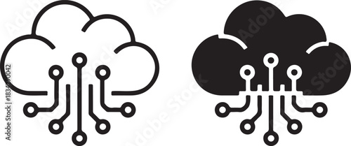 Cloud computing technology icons outline and solid style for digital services