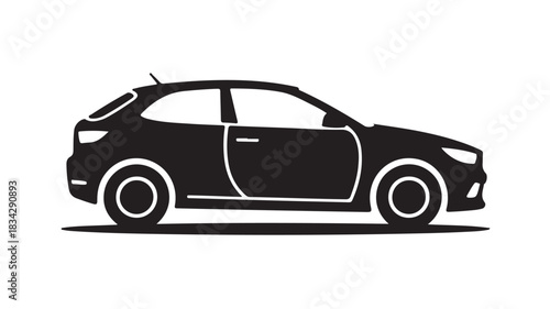 Black hatchback car vector illustration minimalist automotive design isolated on white background