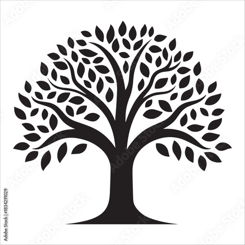 Elegant Tree Silhouette With Leafy Branches