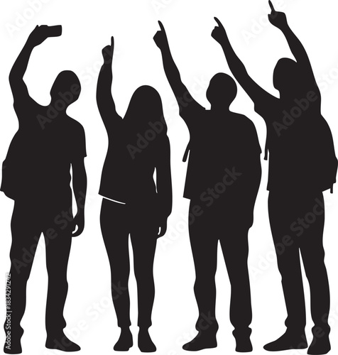 Tourists Pointing Landmark Silhouettes isolated on white background