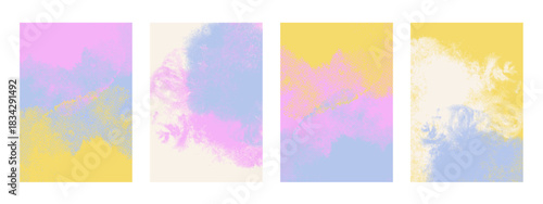 Abstract pastel halftone banner set. Social media, wellness center, cosmetics brand, nail salon, aromatherapy, yoga studio concept. Soft grain texture modern vector illustration.
