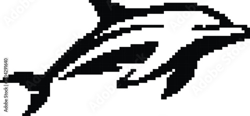 Pixel art dolphin jumping on white background marine mammal, Pixel dolphin jumping ocean animal icon