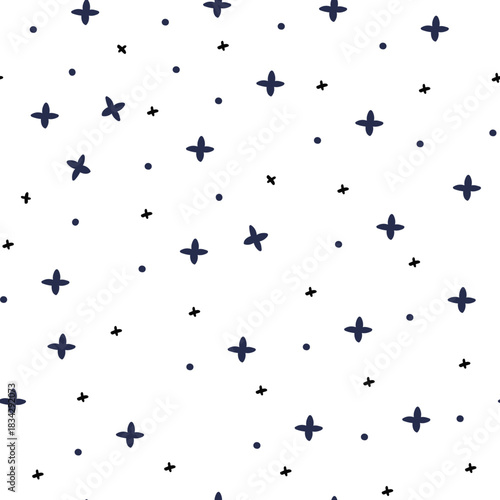 Vector seamless pattern with Christmas blue elements on an isolated white background. Animalistic and botanical print in a modern flat style with horses.