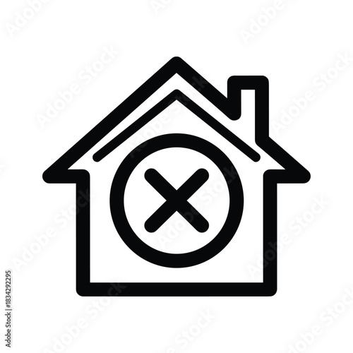 Black house icon with red cross symbol inside home