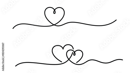Abstract line art with intertwined hearts on a white background.