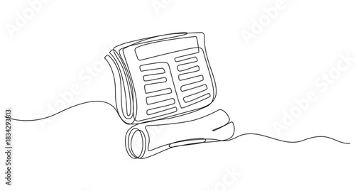 Continuous Line Drawing of a Folded Newspaper,one line drawing Stack of news newspapers,Continuous Line Art of Newspapers and News vector illustration