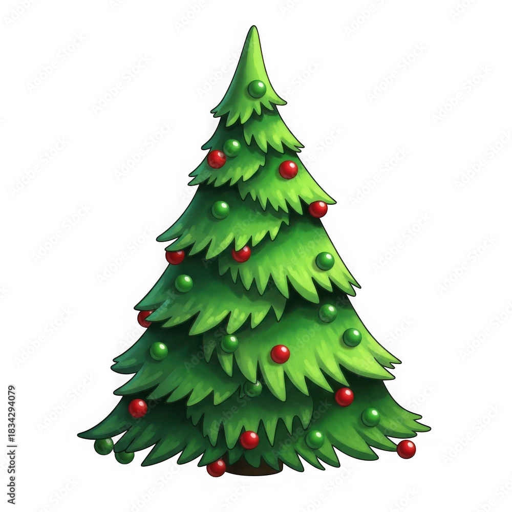 Fototapeta premium Decorated christmas tree isolated on transparent background