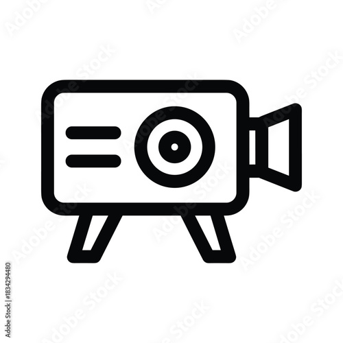 Black outline icon of a vintage film camera on a white background video camera camcorder