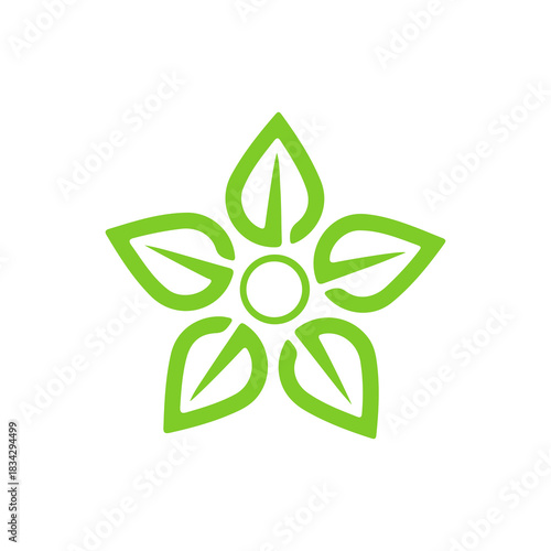 Stylized green flower with five petals and a central circle