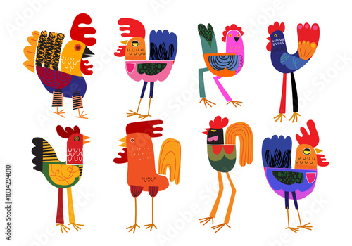 Abstract chicken bird geometric, doodle, and shapes,decorative hand drawn vector illustration. Artistic design for card, poster, cover, wall art and print.