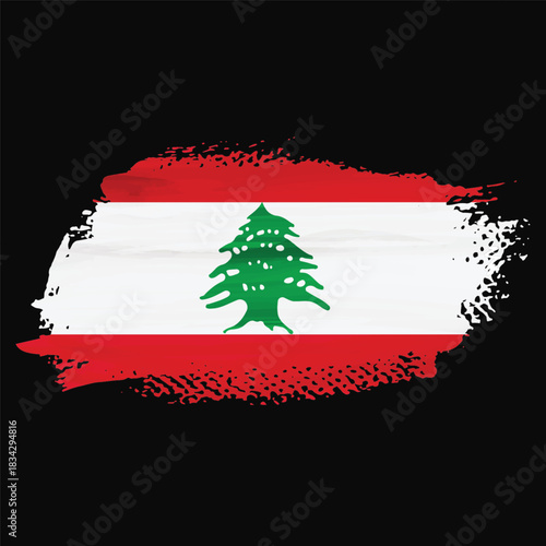 Lebanon Flag Brush Stroke - Grunge Style Paint Splatter on Black Background - Artistic Vector Illustration.
