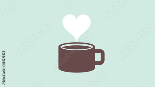 A steaming cup of coffee with a heart-shaped cloud of steam rising from it.