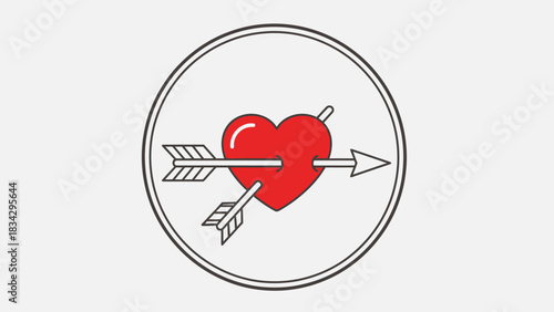 A stylized red heart pierced by two arrows inside a circular outline.