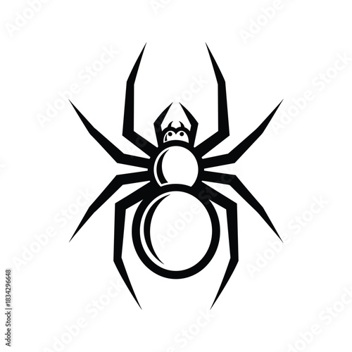 Black spider graphic with large abdomen and eight legs insect arachnid