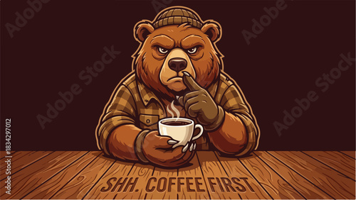 Grumpy Bear Enjoying a Hot Cup of Coffee.