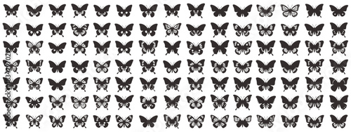 Collection of black silhouette butterflies in various poses and shapes, ideal for nature-themed and decorative vector designs