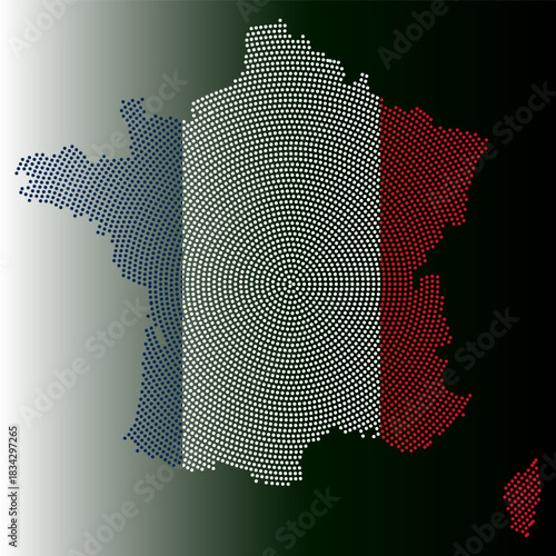 France map vector geometric dotted shape art pattern. Global European France flag color illustration showing French bordar, state country, France map dot art pattern shape view.