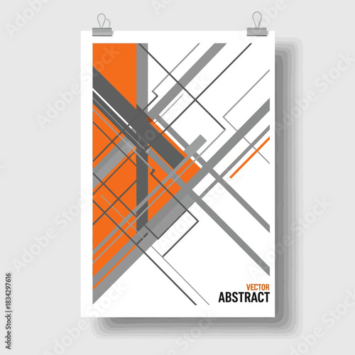 Modern abstract art poster with orange and gray geometric shapes