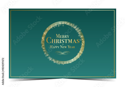 Premium Luxury Christmas & New Year greeting card with golden sparkling frame