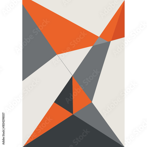 Geometric pattern with vibrant orange and gray triangles on white background