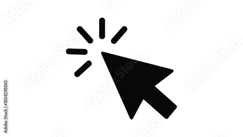 A black computer cursor pointer icon with radiating lines indicates an active click.