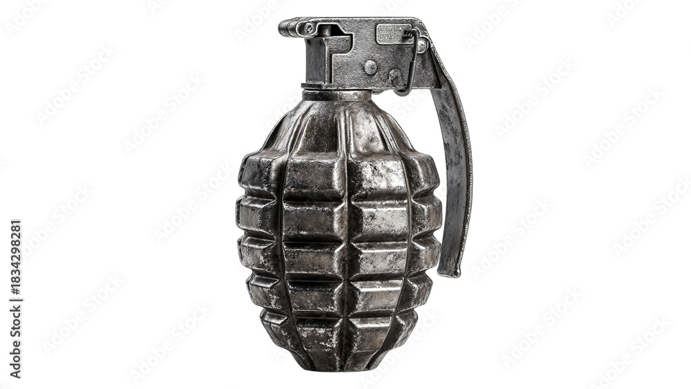 Naklejka premium PNG of A detailed close-up of a classic hand grenade, showcasing its metallic texture and sturdy design.