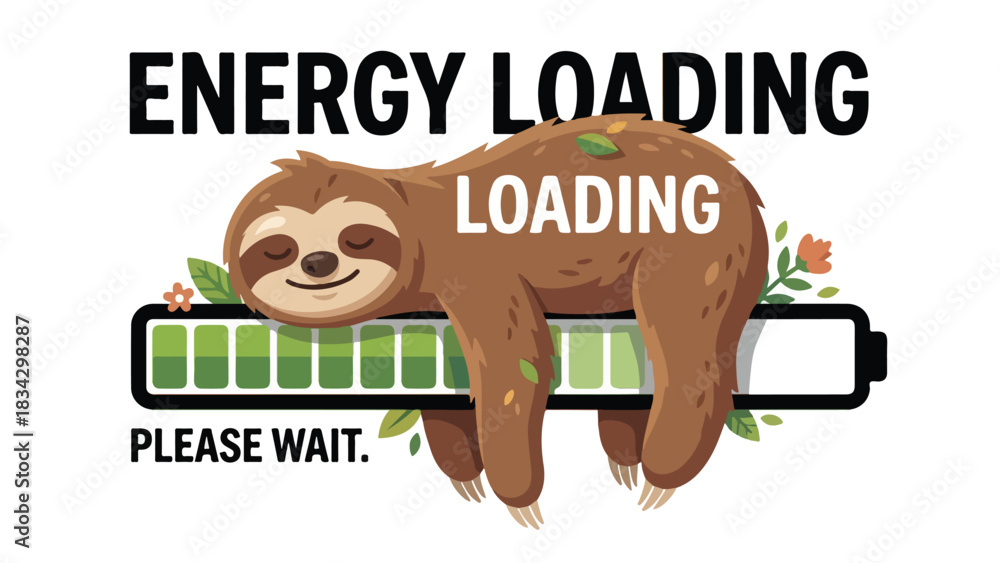 Obraz premium Energy Loading Sloth: A Humorous and Relaxing Illustration.