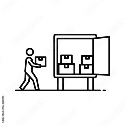 Person loading boxes into open truck trailer outline icon delivery shipping