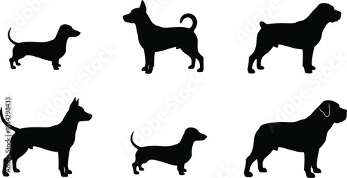 A mega-pack of adorable cartoon puppies, happy adult dogs, and detailed breed silhouettes, offering a wide range of vector dog illustration assets.