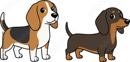 A grand collection of twenty-four adorable, cheerful, and diverse cartoon puppies and dogs, featuring multiple breeds in a friendly vector illustration style.