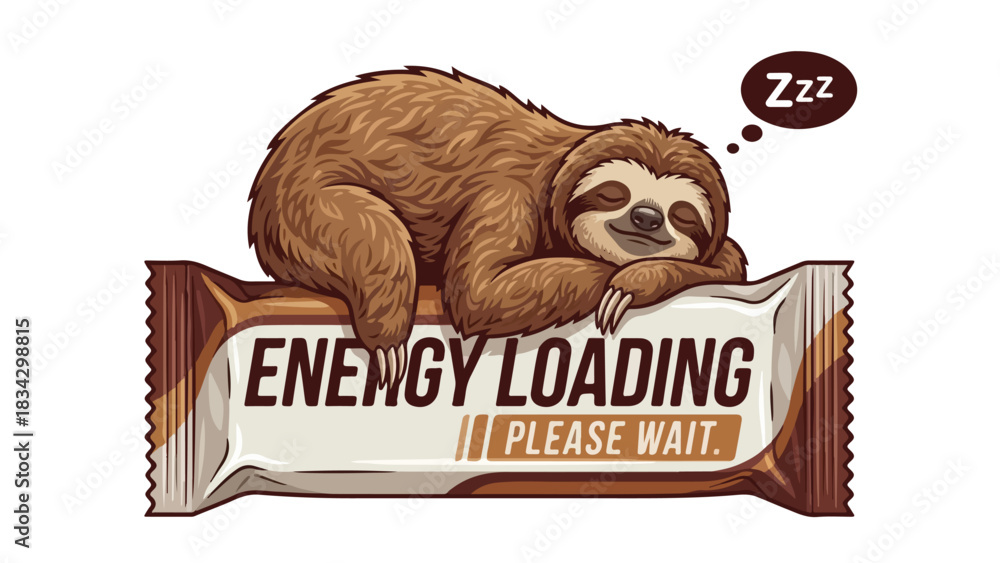 Obraz premium Sloth Resting on Energy Bar: A Humorous Illustration of Sleepy Recharge.