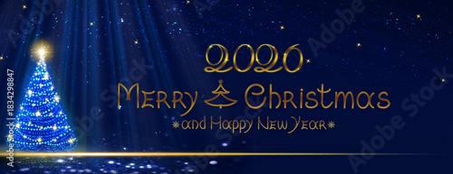 Merry Christmas and Happy New Year 2026 handwritten lettering phrase and fir ...