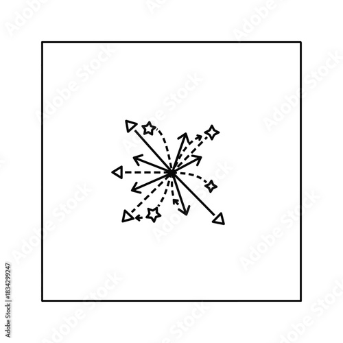Central hub with radiating arrows and stars depicting expansion