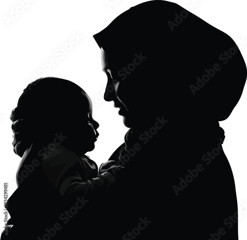 Mother and baby silhouette love