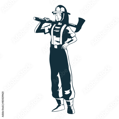 Female firefighter axe illustration